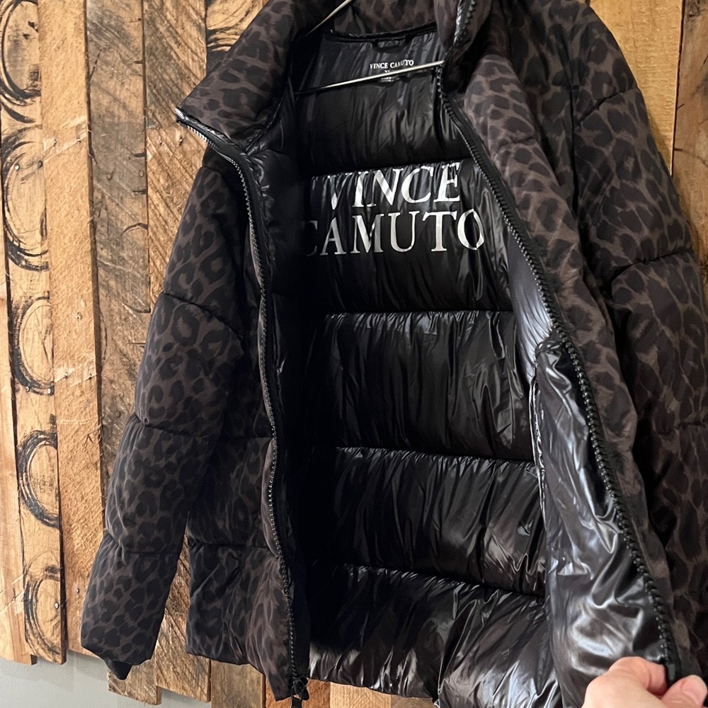 Vince Camuto Leopard-Print Brown Puffer Jacket